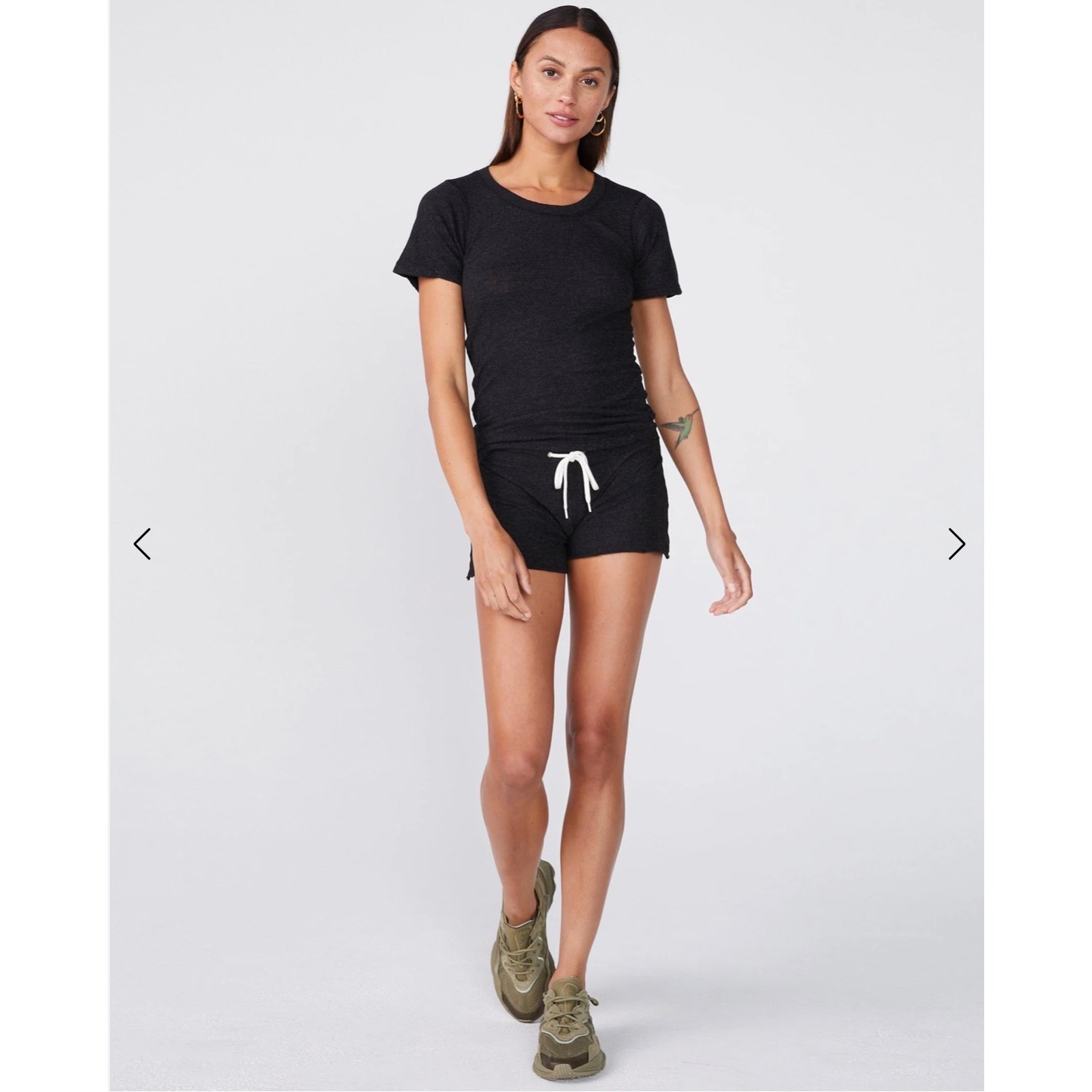 Monrow Textured Tri-Blend Fitted Crew-Neck T-Shirt Black Size Xs Nwot